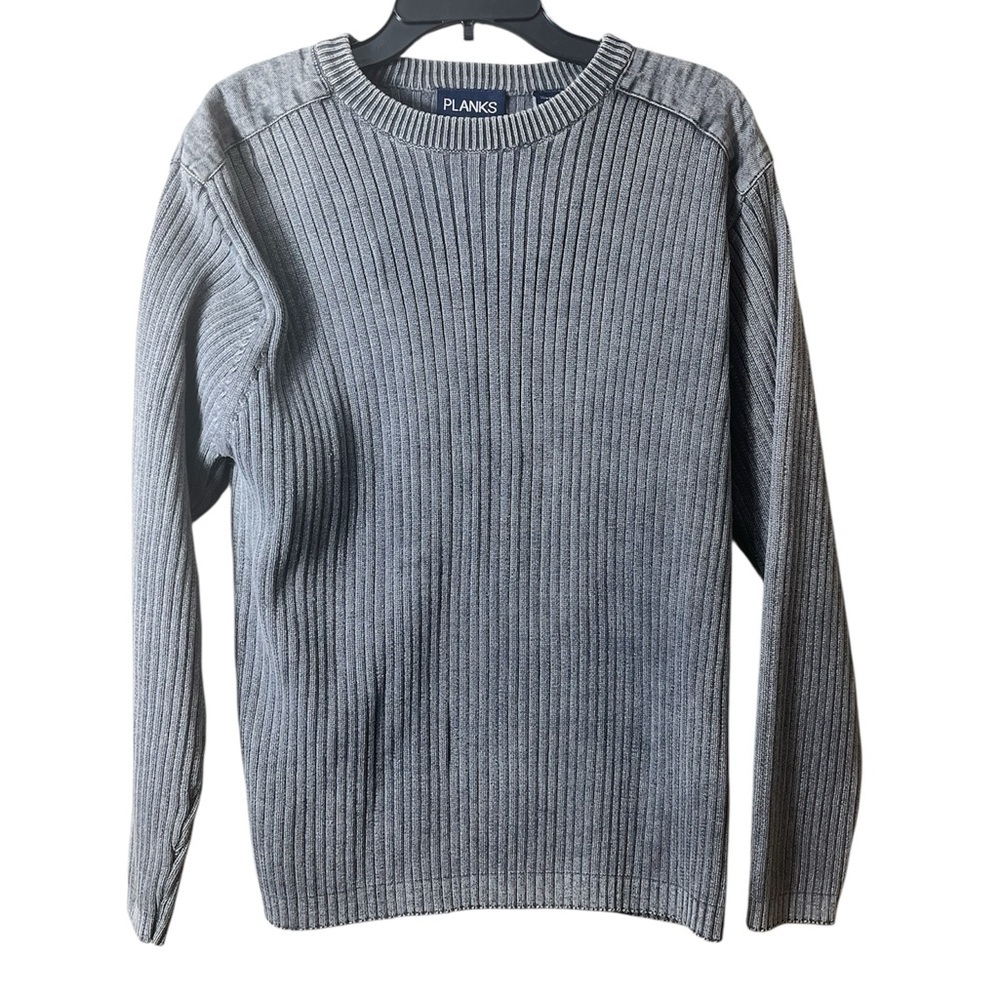 Planks Grey Ribbed Commando Sweater Mens Large Shoulder Patches Gorpcore Knit